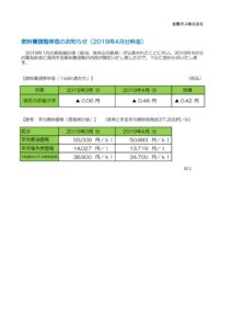 燃料費調整単価のお知らせ（2019年4月分）室蘭ガスのサムネイル