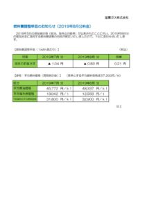 燃料費調整単価のお知らせ（2019年8月分）室蘭ガスのサムネイル